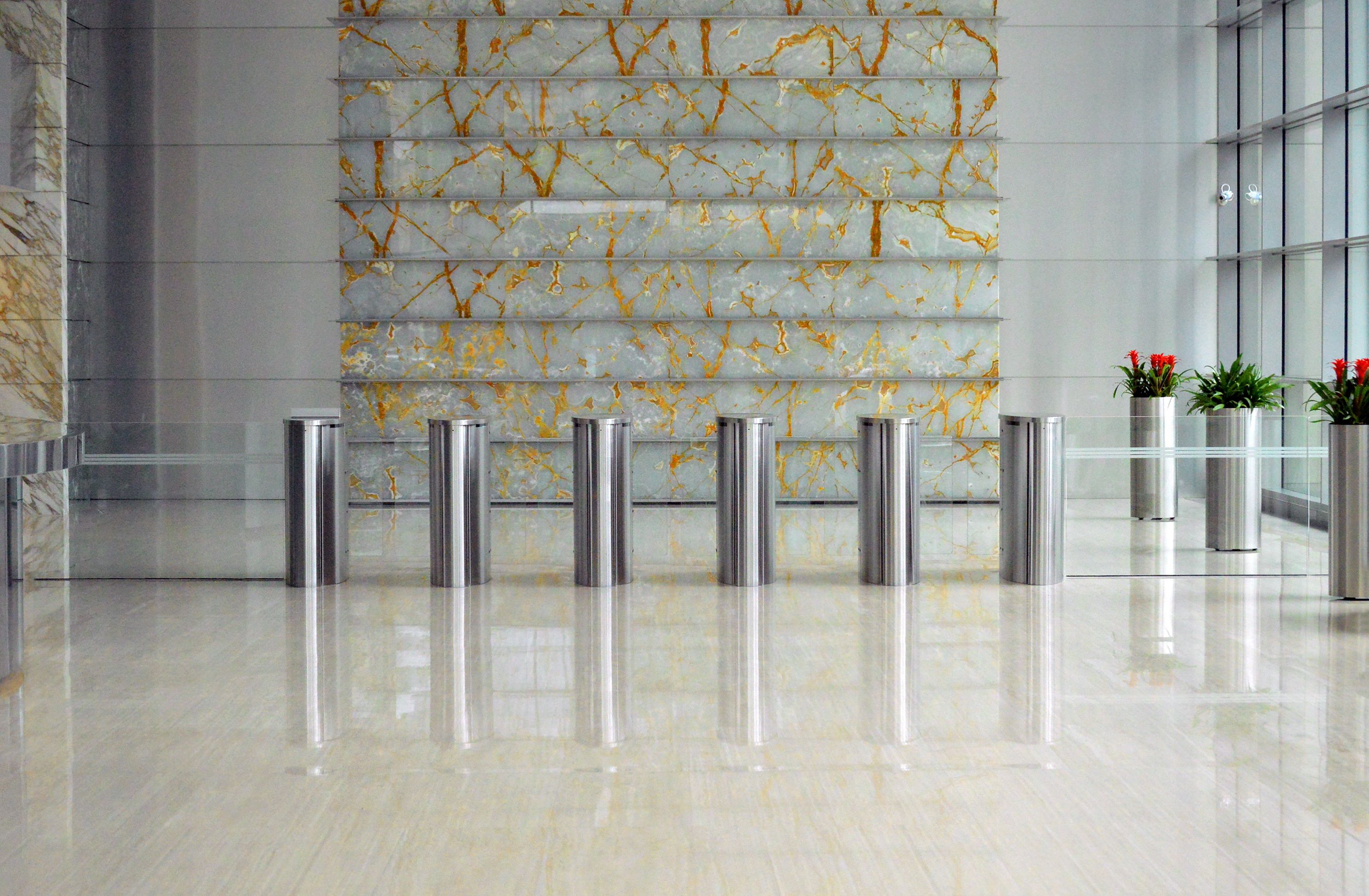 Spotless, polished commercial lobby floor